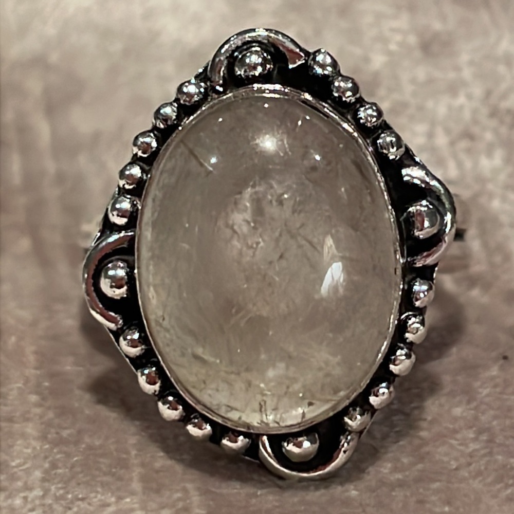Antique Style Clear Quartz Ring Silver size 9
